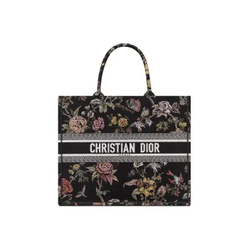DIOR BookTote Embroidery Tote Bag Shopping Bag Handbag Large Size Women's Black
