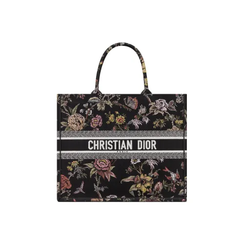 DIOR BookTote Embroidery Tote Bag Shopping Bag Handbag Large Size Women's Black