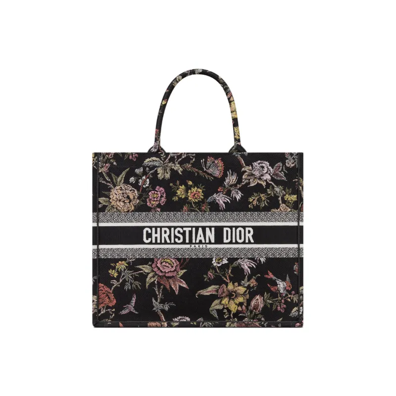 DIOR BookTote Embroidery Tote Bag Shopping Bag Handbag Large Size Women's Black-0