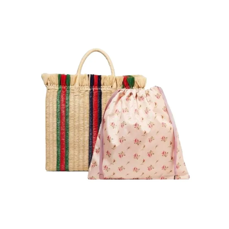 GUCCI Natural Cotton Straw Tote Bag Shopping Bag Handbag Regular Women's Beige-1