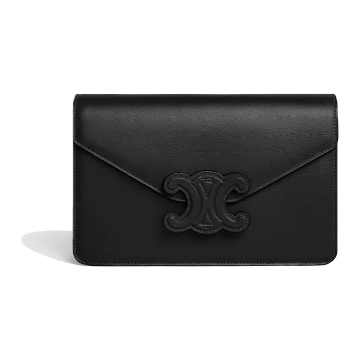 CELINE Triomphe Arc De Triomphe Calfskin Envelope Bag Handbag Shoulder Bag Crossbody Bag Mini Women's Black-0