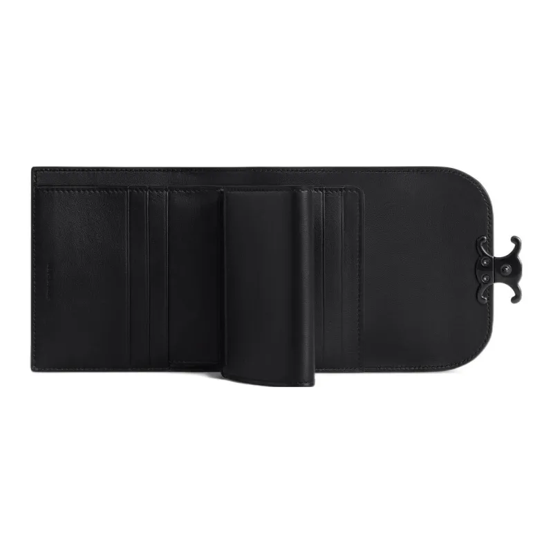 CELINE Triomphe Shiny Smooth Calfskin Card Holder Wallet Small Size Women's Black-3
