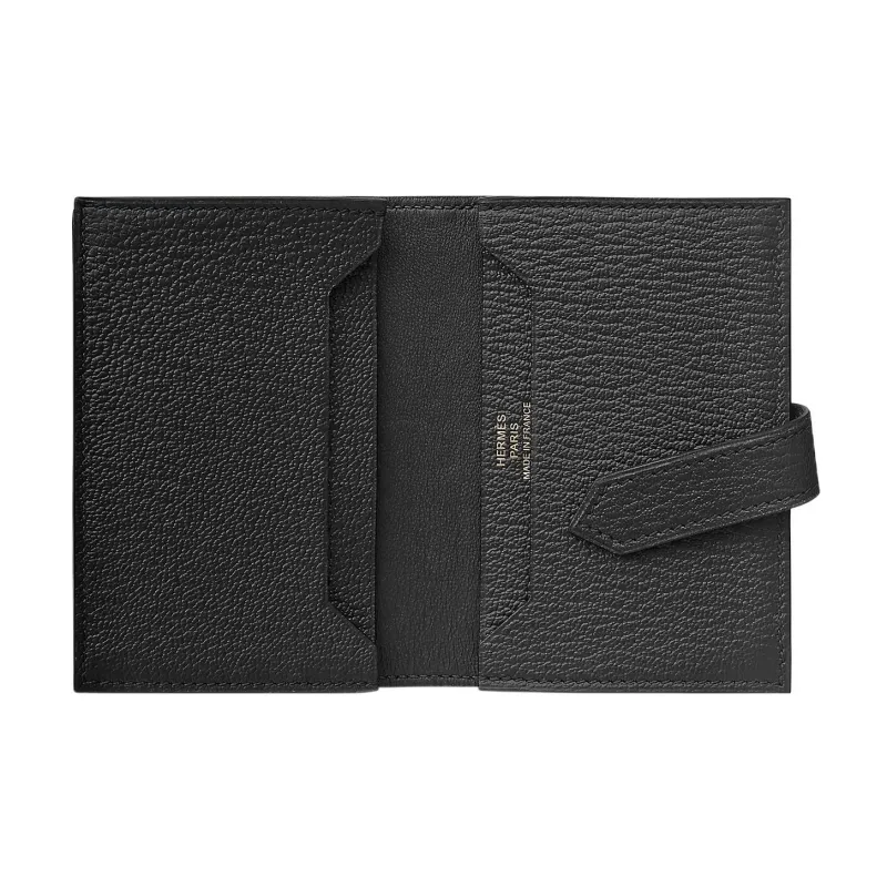 HERMES Bearn Goatskin Wallets Card Holders Unisex Noir Black-1