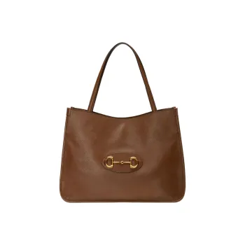 GUCCI Horsebit 1955 Shiny Leather Tote Bag Shopping Bag Handbag Women's Brown