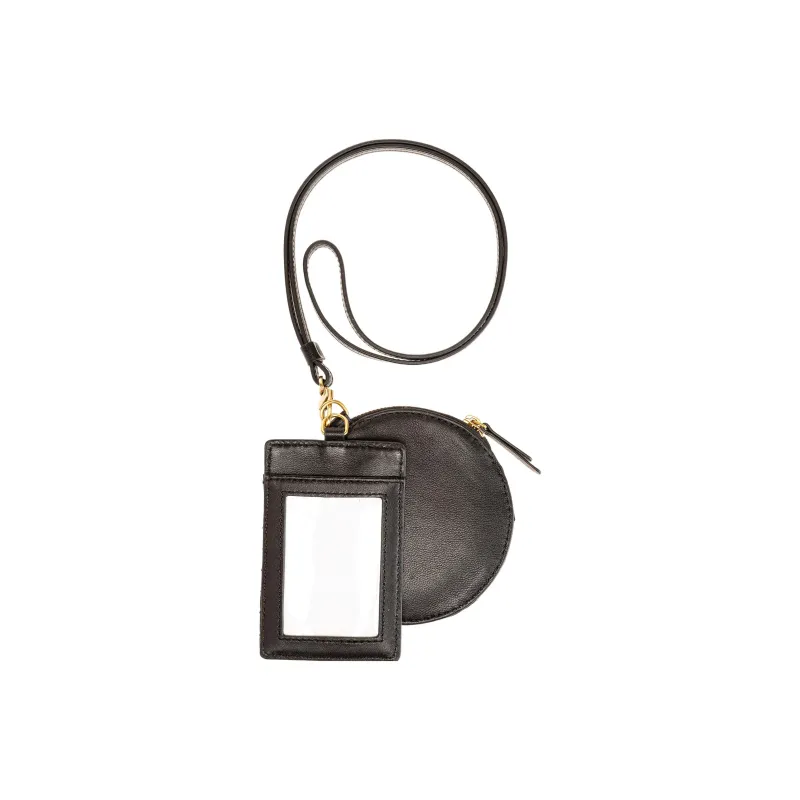 PINKO Leather Lanyard Card Holder Coin Purse Mini Women's Black-1
