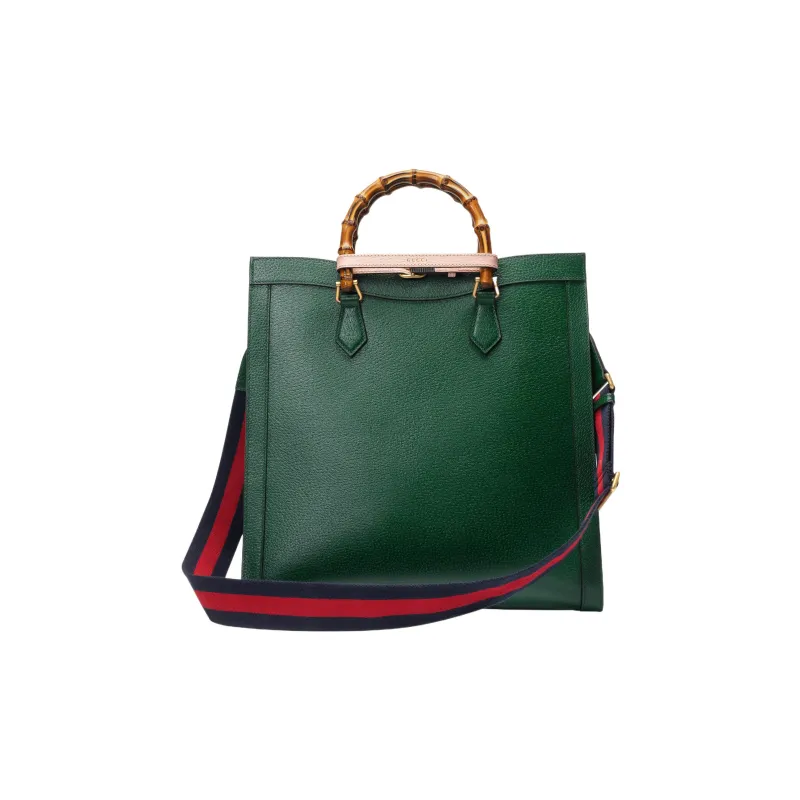 GUCCI Diana Leather Tote Bag Shopping Bag Shoulder Bag Crossbody Bag Handbag Large Size Men's Dark Green-4