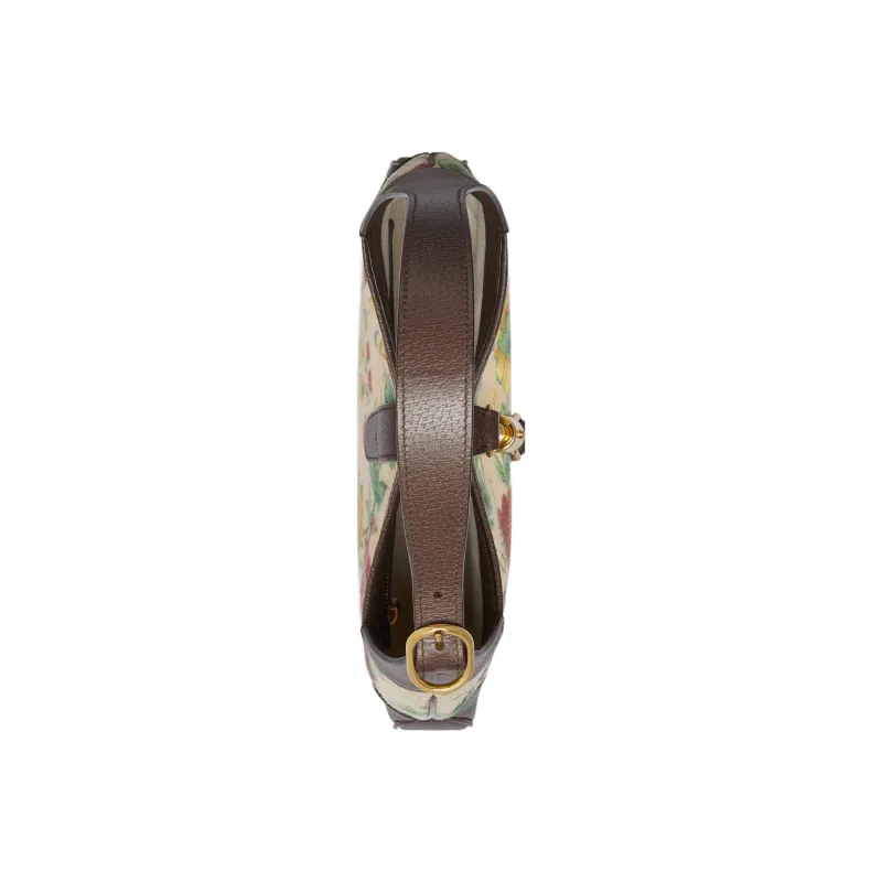 GUCCI Jackie 1961 Canvas With Leather Trim Crescent Shoulder Bag Shoulder Bag Small Size Women's Floral Multicolor-5