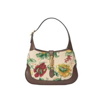 GUCCI Jackie 1961 Canvas With Leather Trim Crescent Shoulder Bag Shoulder Bag Small Size Women's Floral Multicolor