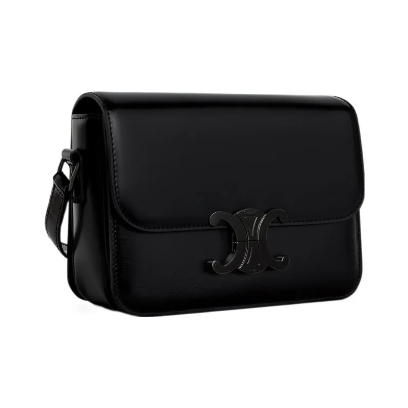 CELINE Triomphe Shiny Calfskin Crossbody Bag Shoulder Bag Women's Black-1