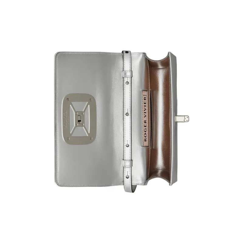 Roger Vivier Metal Leather One Shoulder Crossbody Clutches Mini Women's Silver-4