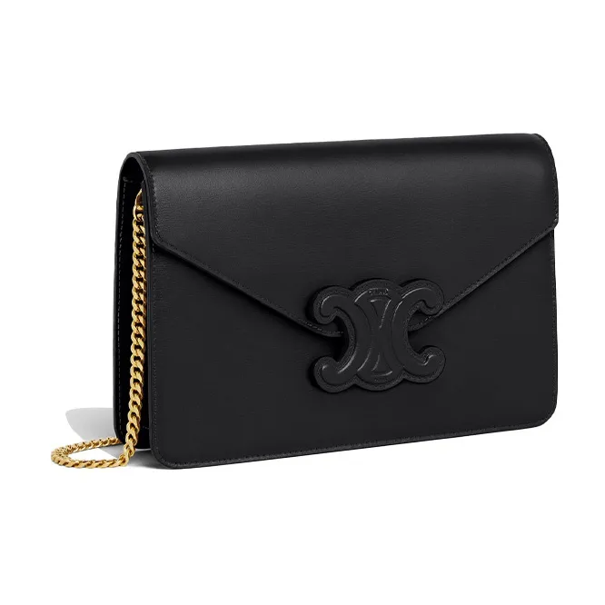 CELINE Triomphe Arc De Triomphe Calfskin Envelope Bag Handbag Shoulder Bag Crossbody Bag Mini Women's Black-1