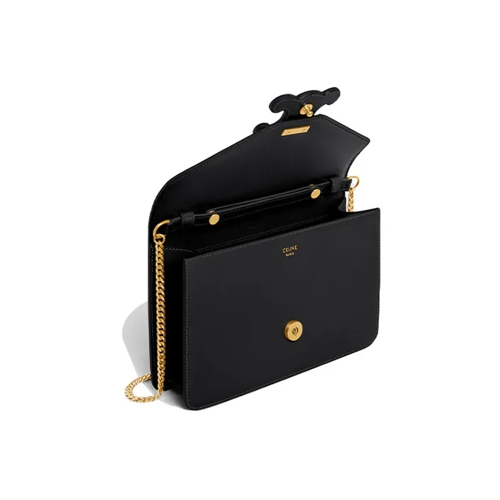CELINE Triomphe Arc De Triomphe Calfskin Envelope Bag Handbag Shoulder Bag Crossbody Bag Mini Women's Black-3
