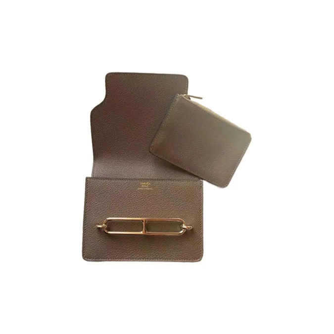HERMES Roulis Evercolor Calfskin Coin Purse Card Holder Fanny Pack Wallet Women's D0 Beige Weimar Dog Beige-1