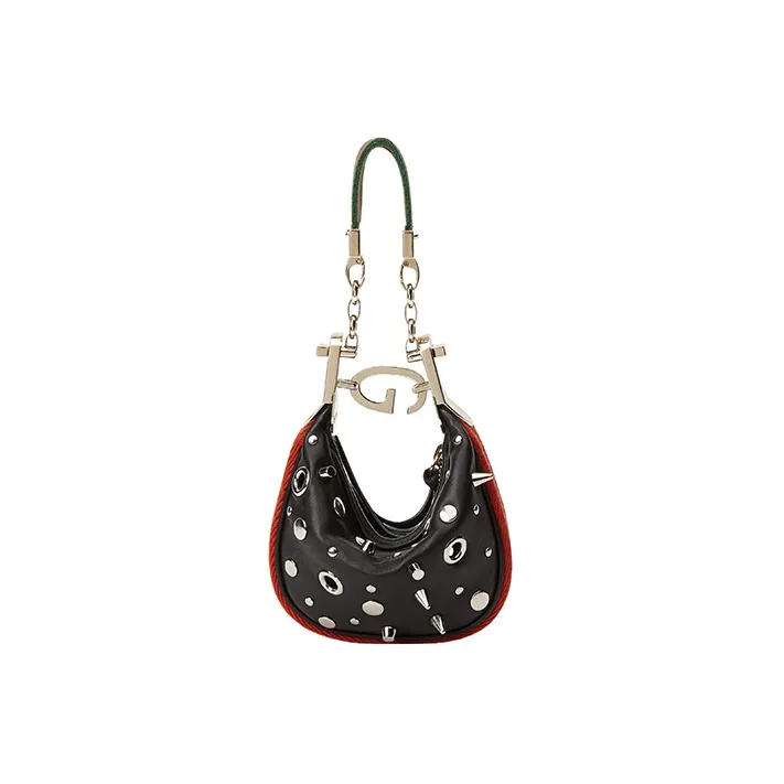 GUCCI Attache Leather Crescent Bag Handbag Shoulder Bag Women's Black-5