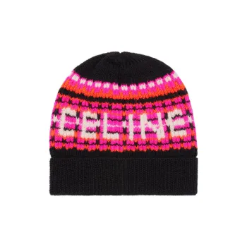 CELINE Logo Intarsia Striped Beanie