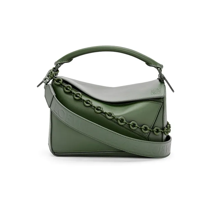 LOEWE Painted Metal Chain Strap Shoulder Strap Bag Women's Vintage Khaki-2