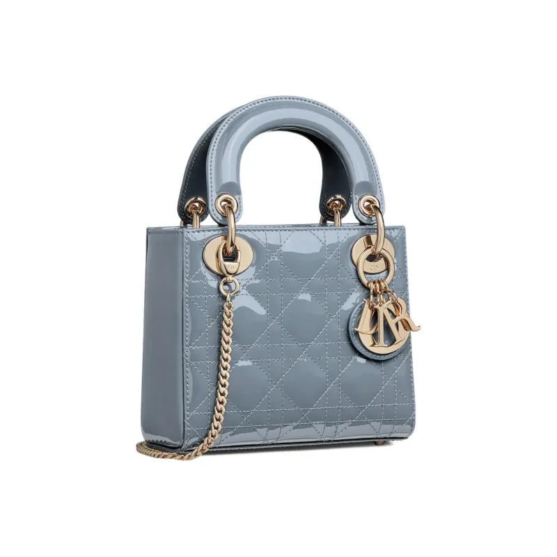 DIOR Lady Dior Patent Leather, Cow Leather Lady Dior Bag Shoulder Bag, Crossbody Bag, Handbag Mini Women's Powder Blue-1
