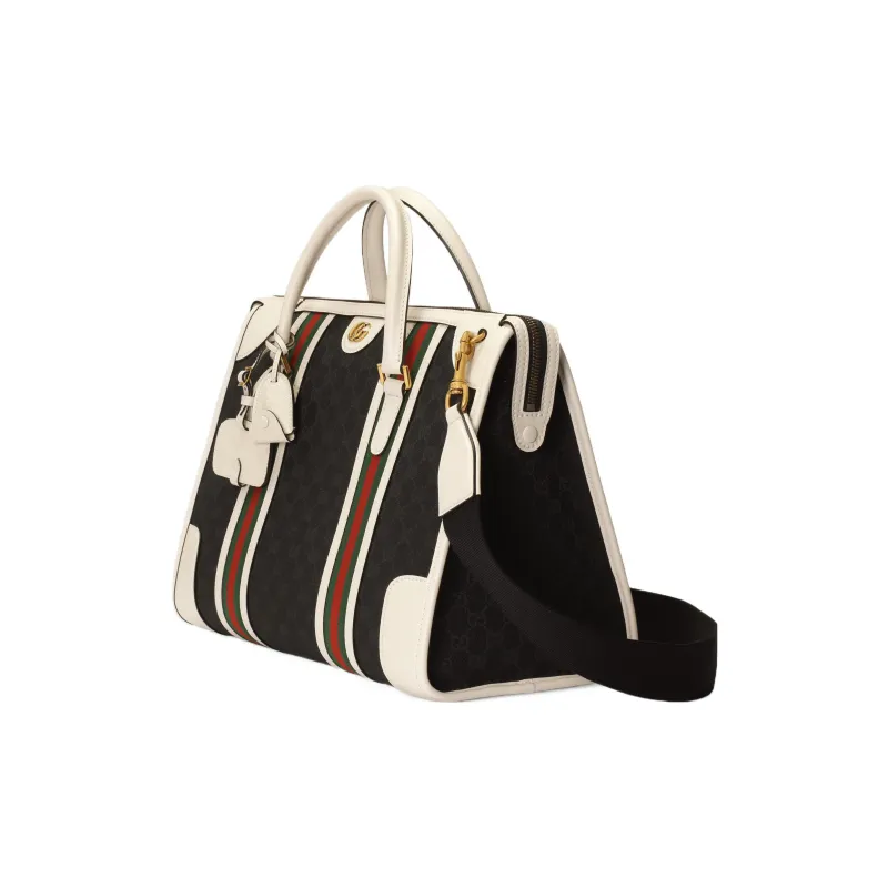 GUCCI Canvas With Leather Trim Canvas Bag Shoulder Bag Crossbody Bag Handbag Large Size Women's Black/White-1