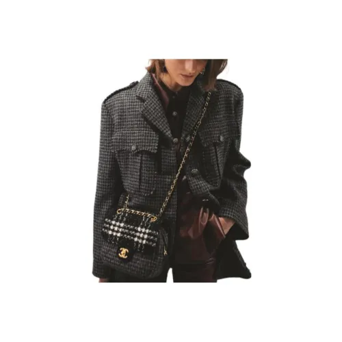 CHANEL Coats Women's Gray Black