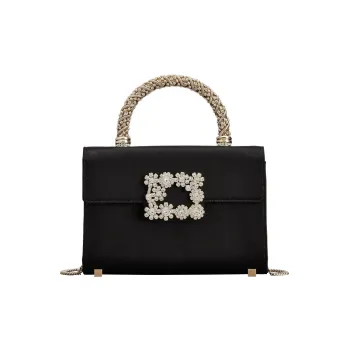 Roger Vivier Flower Strass Satin Shoulder Bag Crossbody Bag Handbag Mini Women's Black