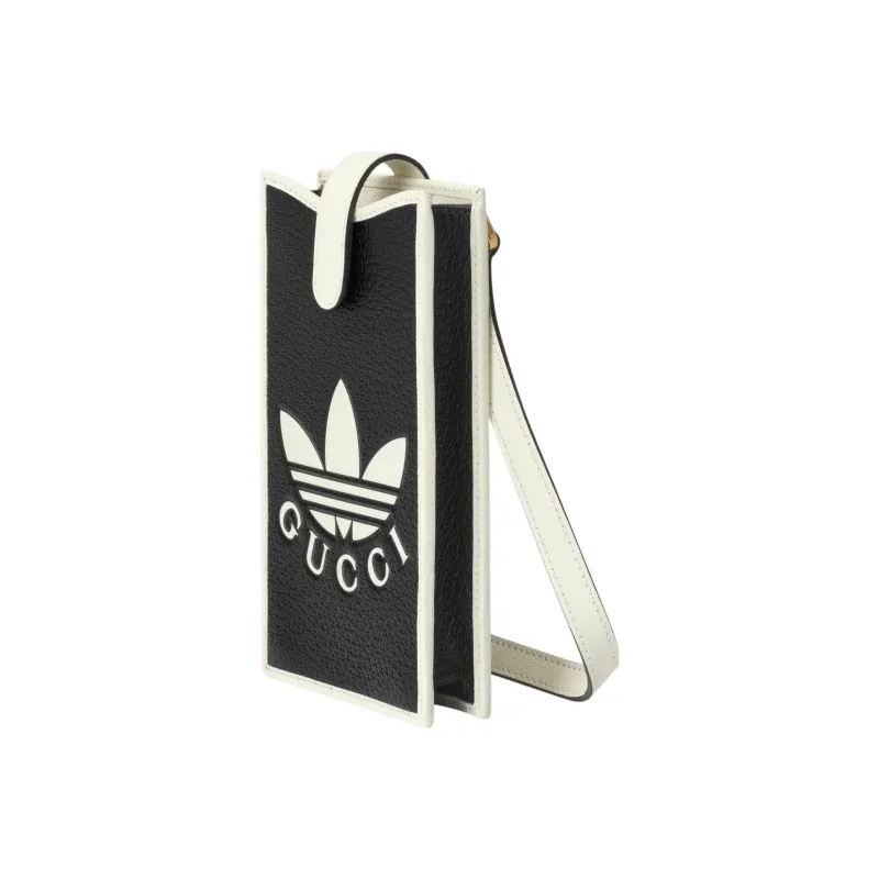 GUCCI Adidas Collaboration Leather Cell Phone Pouch Shoulder Bag Crossbody Bag Women's Black/Ecru-1