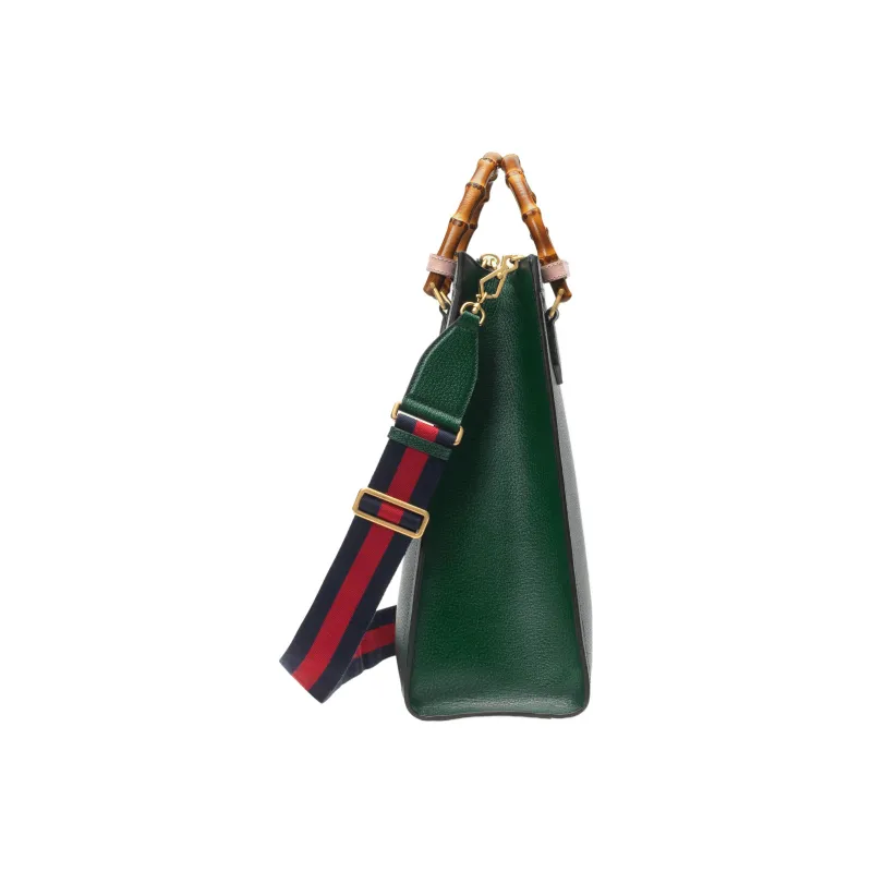 GUCCI Diana Leather Tote Bag Shopping Bag Shoulder Bag Crossbody Bag Handbag Large Size Men's Dark Green-6