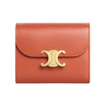 CELINE Triomphe Shiny Smooth Calfskin Card Holder Wallet Small Size Women's Orange
