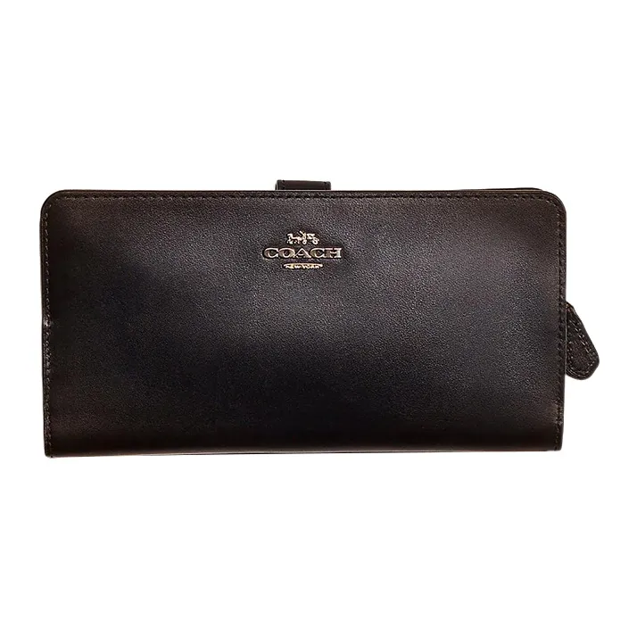 COACH Skinny Wallet Genuine Leather Clutches Card Holder Wallet Women's Black-0