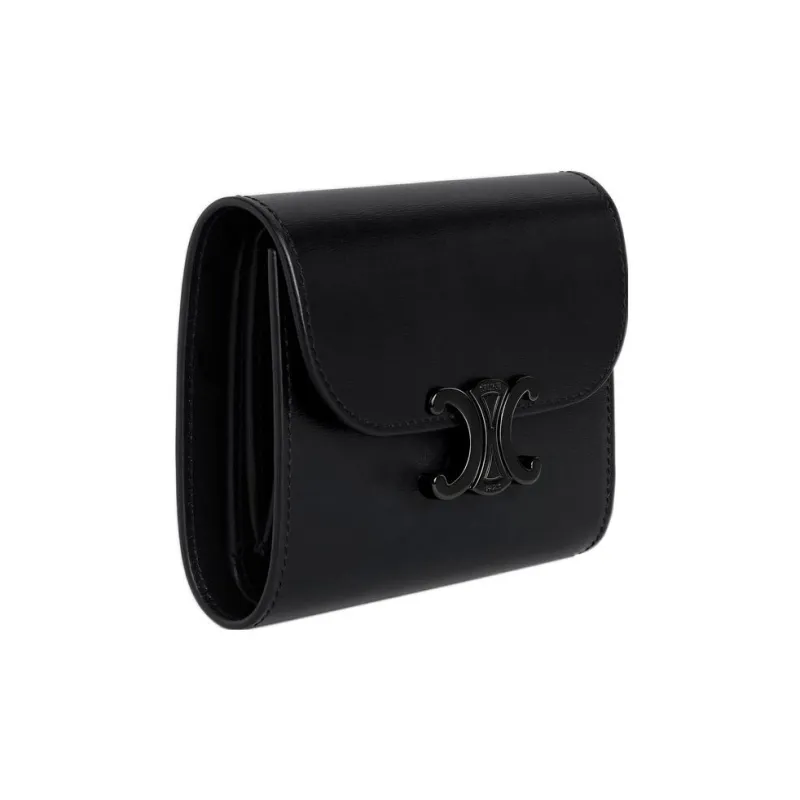 CELINE Triomphe Shiny Smooth Calfskin Card Holder Wallet Small Size Women's Black-1