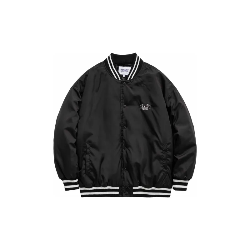 KXLFCHN Letter Baseball Collar Loose Fit Puffer Jacket Unisex-1