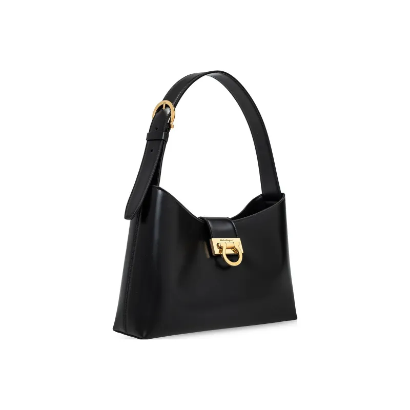 FERRAGAMO Trifolio Leather Shoulder Bag Women's Black-1