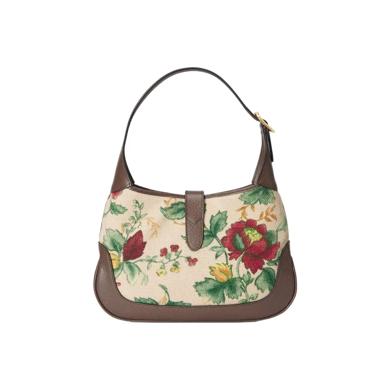 GUCCI Jackie 1961 Canvas With Leather Trim Crescent Shoulder Bag Shoulder Bag Small Size Women's Floral Multicolor-3