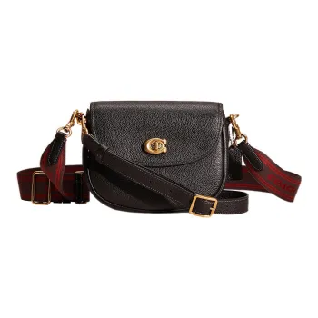 COACH Willow Pebbled Leather Saddle Bag Shoulder Bag Crossbody Bag Small Size Women's Solid Color Black