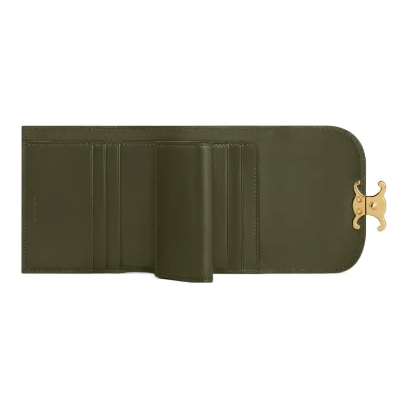 CELINE Triomphe Calfskin Wallet Small Size Women's Khaki Green-3