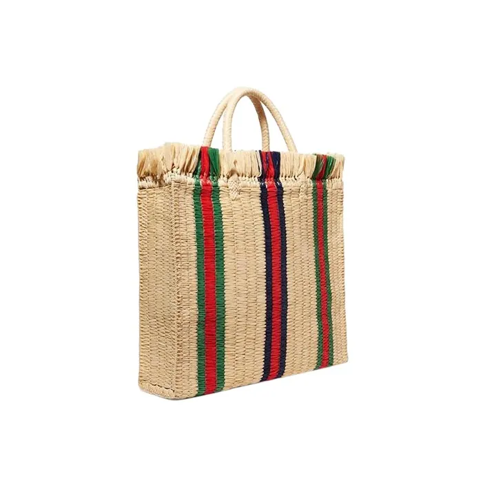 GUCCI Natural Cotton Straw Tote Bag Shopping Bag Handbag Regular Women's Beige-2