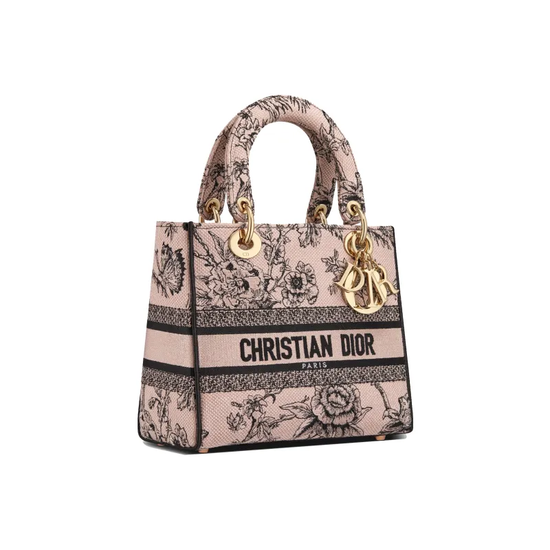 DIOR Lady D-Lite Embroidery Daisie Bag Shoulder Bag Crossbody Bag Handbag Medium Size Women's Pink-1