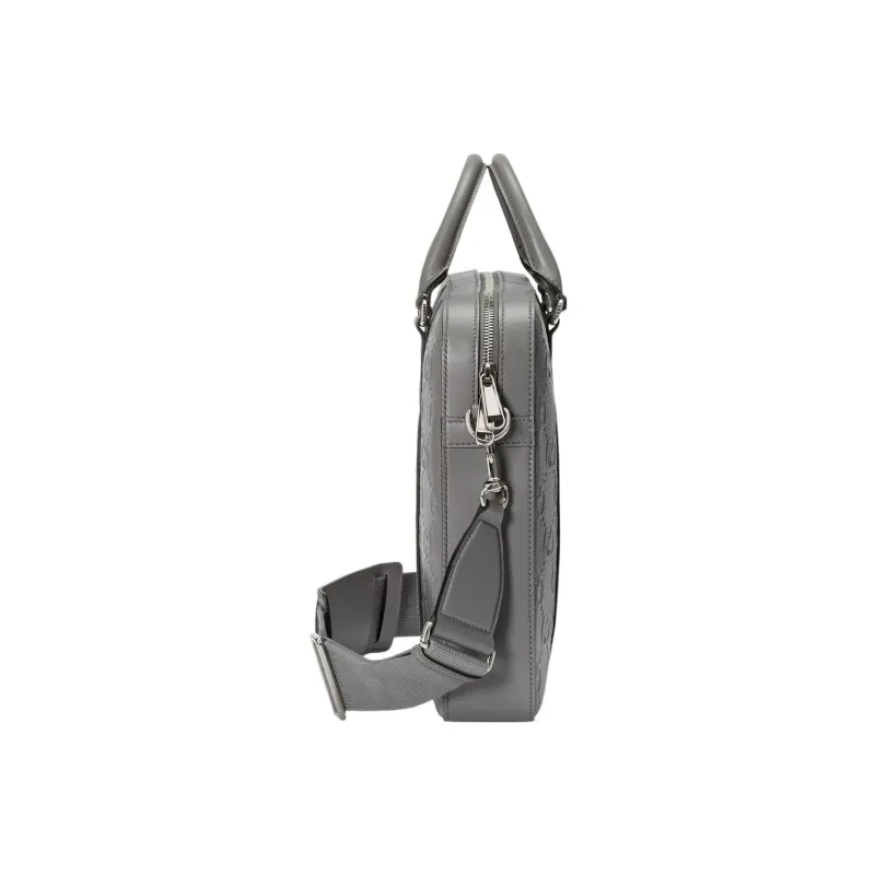 GUCCI Leather Shoulder Bag, Crossbody Bag, Handbag Men's Gray-4