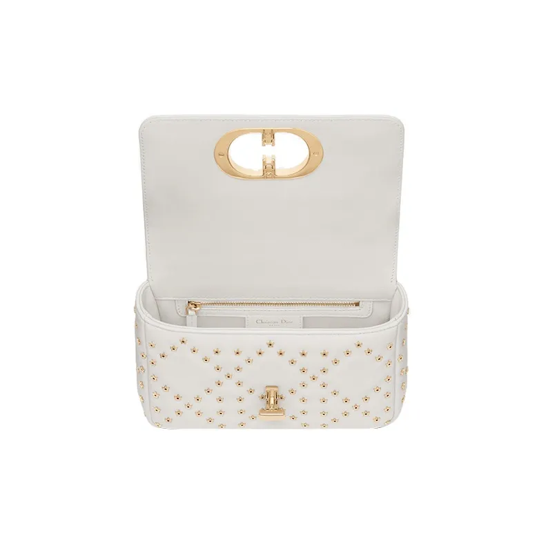 DIOR Caro Lambskin Clutches Shoulder Bag Crossbody Bag Small Size Women's Milk White-5