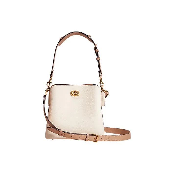 COACH Willow Pebbled Leather Bucket Bag, Handbag, Shoulder Bag, Crossbody Bag Medium Size Women's Chalk White-0