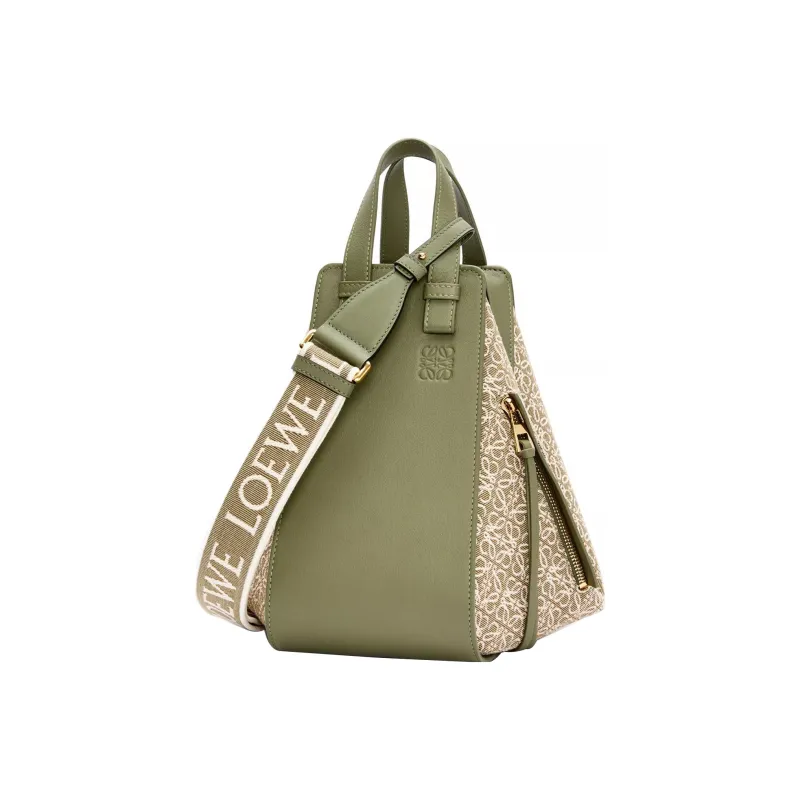 LOEWE Anagram Fabric Cow Leather Patchwork Bag Straps Women's Green/Avocado Green-2