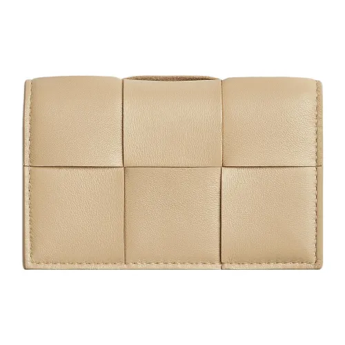 Bottega Veneta Sheepskin Cow Leather Patchwork Card Holder Women's Beige Yellow