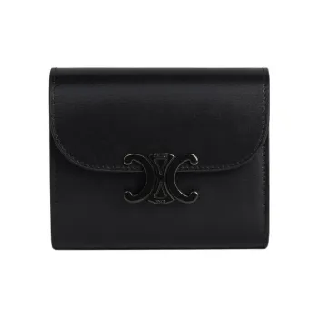 CELINE Triomphe Shiny Smooth Calfskin Card Holder Wallet Small Size Women's Black