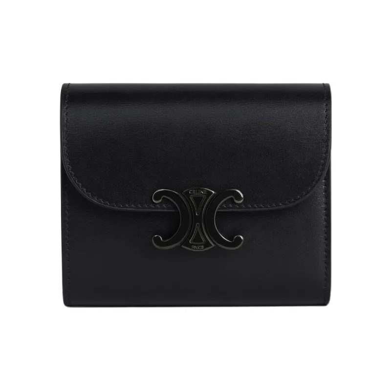 CELINE Triomphe Shiny Smooth Calfskin Card Holder Wallet Small Size Women's Black-0