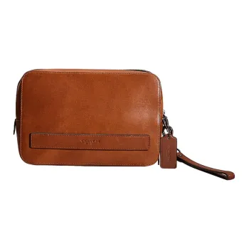 COACH Pouchette Calfskin Wrist Bags Clutches Medium Size Women's Brown