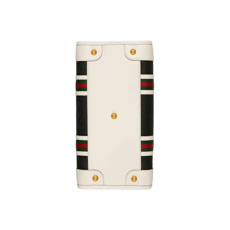 GUCCI Canvas With Leather Trim Canvas Bag Shoulder Bag Crossbody Bag Handbag Large Size Women's Black/White-6