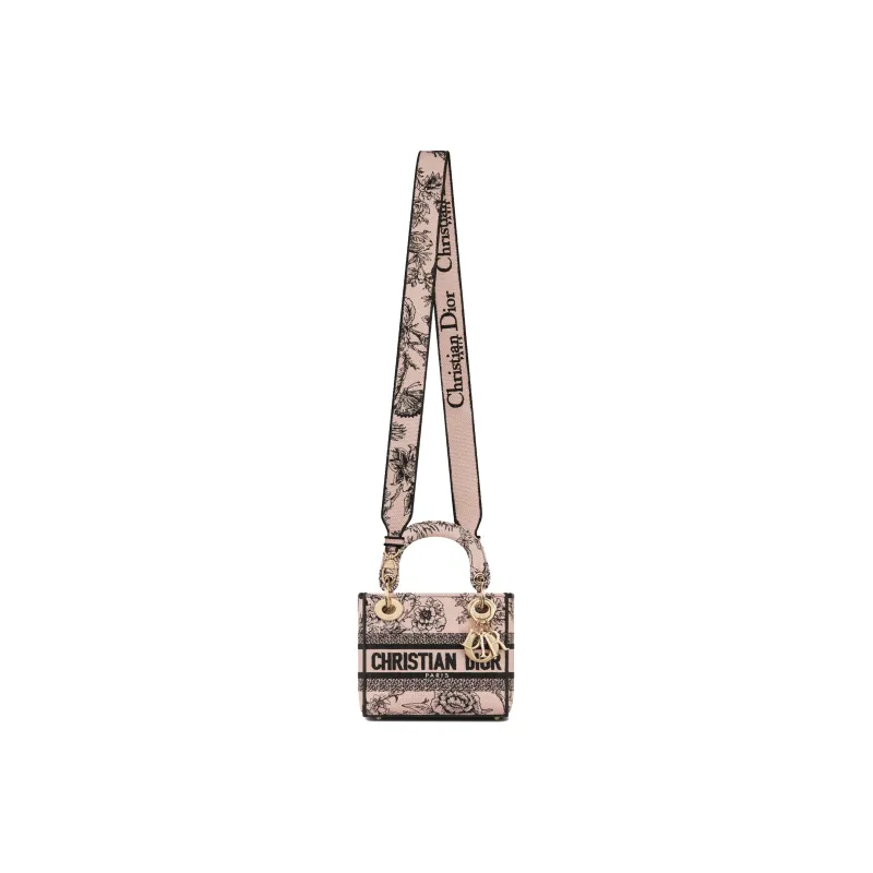 DIOR Lady D Lite Embroidery Daisie Bag Shoulder Bag Crossbody Bag Handbag Mini Women's Pink-4