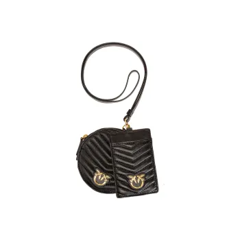 PINKO Leather Lanyard Card Holder Coin Purse Mini Women's Black