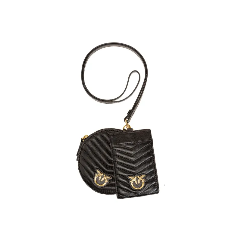 PINKO Leather Lanyard Card Holder Coin Purse Mini Women's Black-0