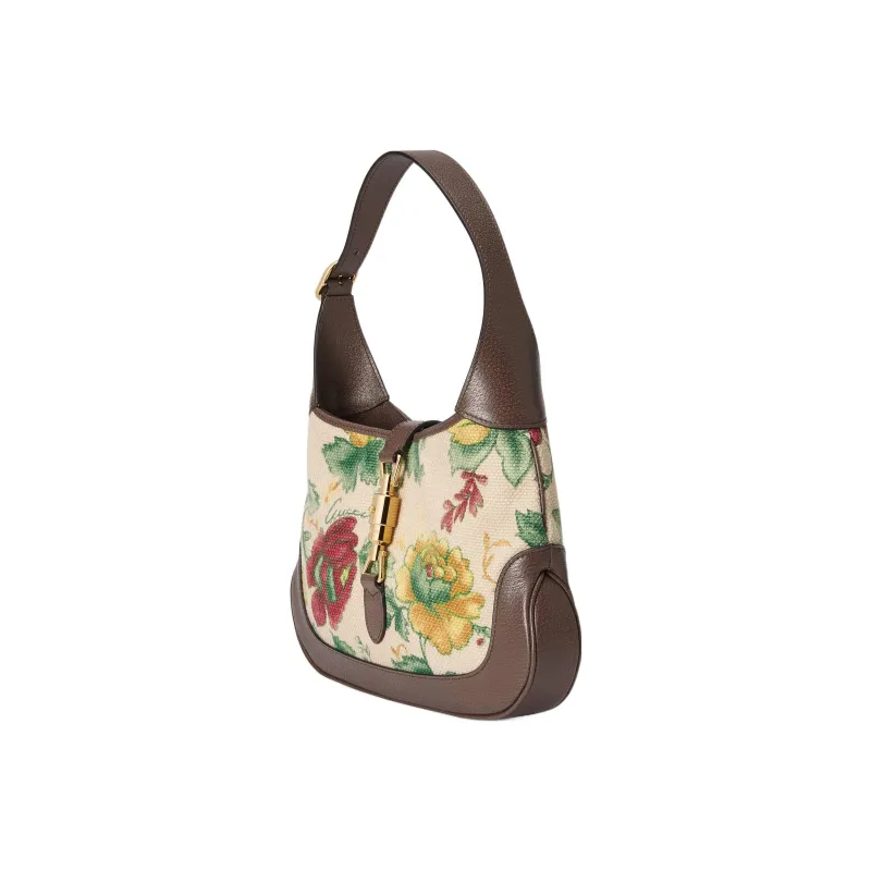GUCCI Jackie 1961 Canvas With Leather Trim Crescent Shoulder Bag Shoulder Bag Small Size Women's Floral Multicolor-1