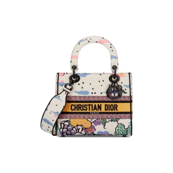 DIOR Lady D-Lite Embroidery Tote Bag Shopping Bag Shoulder Bag Crossbody Bag Handbag Medium Size Women's Multicolor